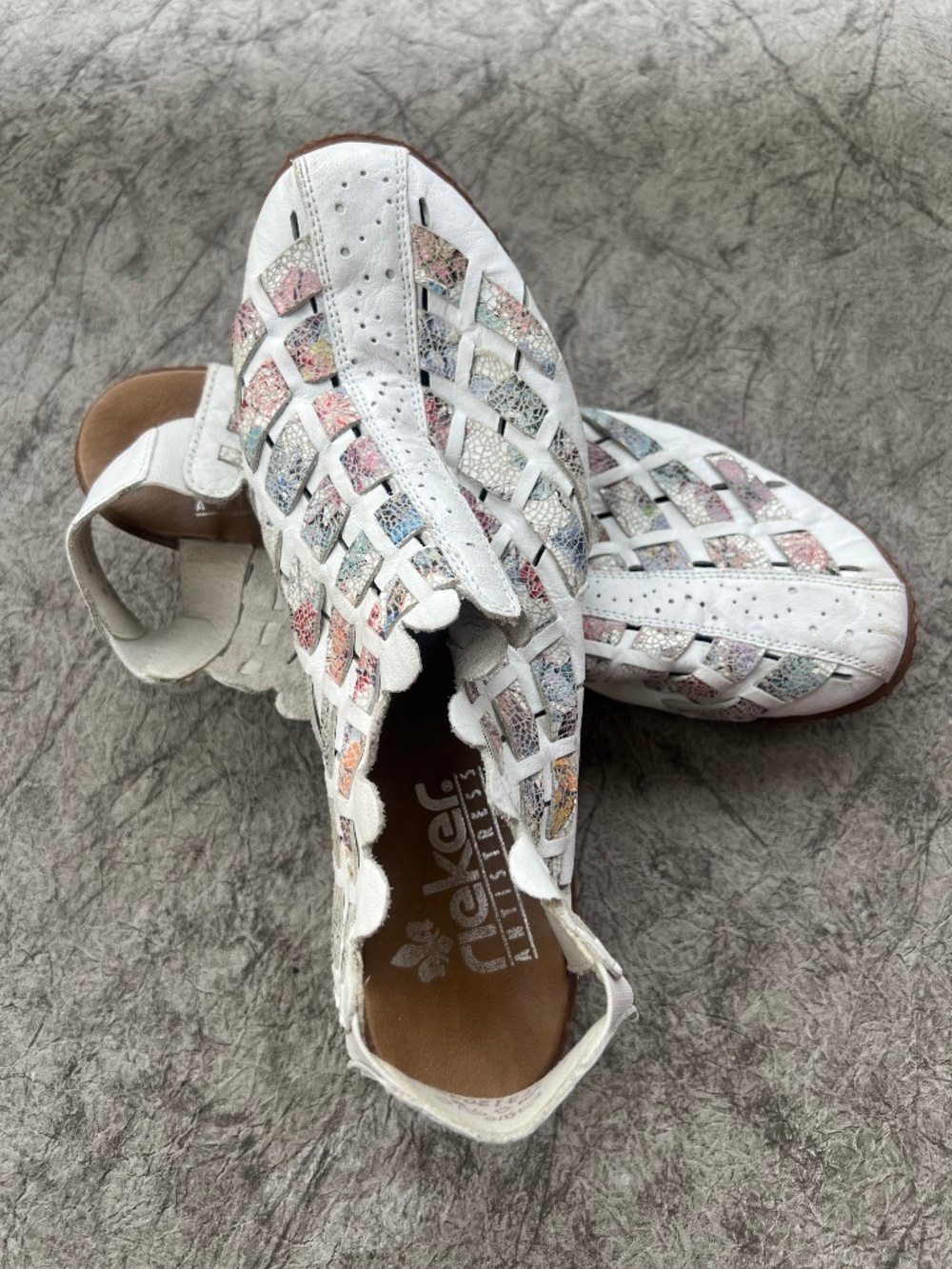 Rieker Sina White Multi Woven Leather Slingback Sandals US 9 EU 40